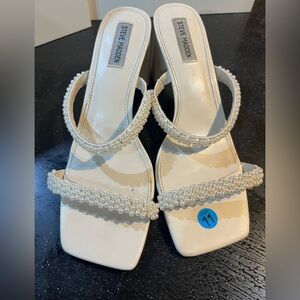 Steve Madden Cream Pearl-Embellished Heels